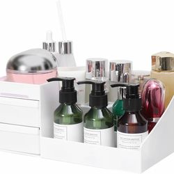 Large White Vanity Organizer - 5.2"D x 11.5"W x 7"H