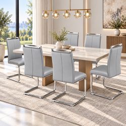 Polibi Gray PU Leather Dining Chairs (Set of 6)