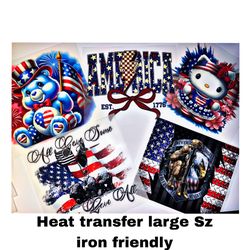 New patriotic heat transfers by color, quality, large size