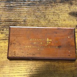 Vintage Buck Knives Hard Arkansas Stone #135 Handheld Sharpening Stone Wood Case