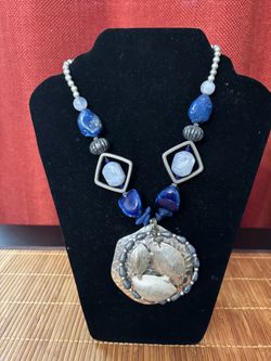 Vintage Treska Bohemian Chunky Beaded Statement Necklace with Fish Pendant