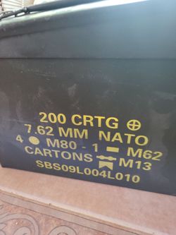 Boxes ammo, 2 count, NATO METAL, PLASTIC Ammo, both perfect excellent condition. E MESA