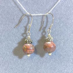 Silver Earrings with Red Bead