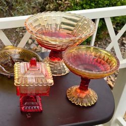 Amberina Candy Dish Vintage Glassware With Lid