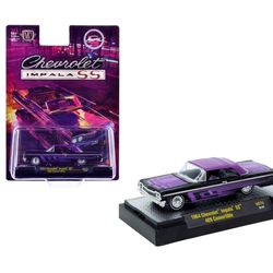 1964 Chevrolet Impala SS 409 Convertible Black Metallic w/Purple Graphics and Soft Top 1/64 Diecast Model Car by M2 Machines