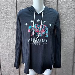 New Small California graphic Gray Hooded Long Sleeve Tshirt  