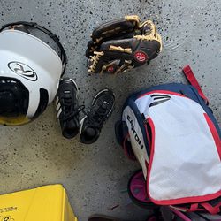 Boys Baseball Helmet, Cleats, Glove And Bag 
