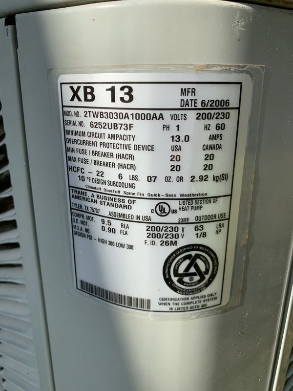 Trane XB13 with compresor full with R22 freon and coil. for Sale in