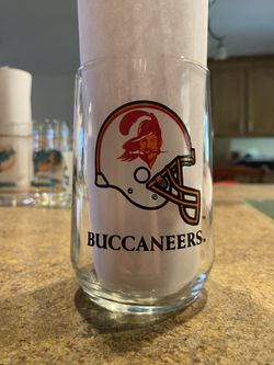 Vintage 1980’s Mobile NFL Tampa Bay Buccaneers Drinking Glasses With Original Bucco Bruce Logo - Set Of 2