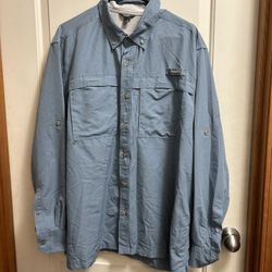 Eddie Bauer Men's Ripstop Guide Long-Sleeve Shirt, 2XL, button up blue shirt