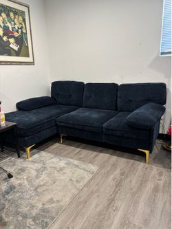 Modern Linen Fabric L-Shaped Couch 4-Seat Sofa Sectional,82.7'' Upholstered Sofa,Convertible Sectional Sofa Couch with Chaise(Dark Blue)