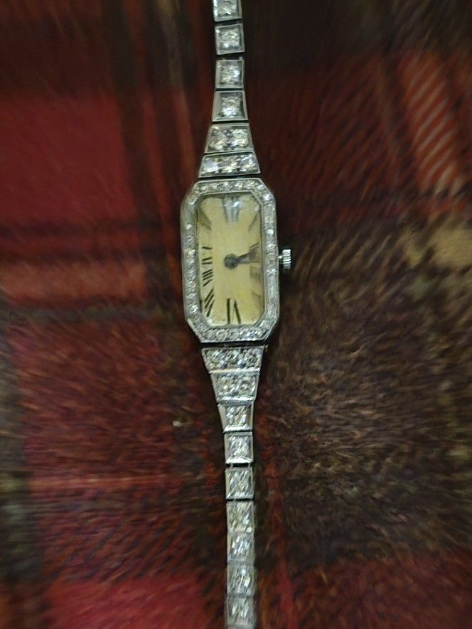 Wonmen Antique Platinum Diamond Watch