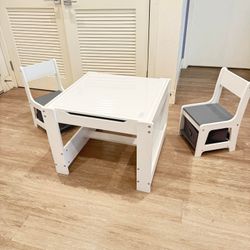 Kids Table and 2 Chairs Set, Storage Space W/Storage Drawers, 3 in 1  Activity play D-1