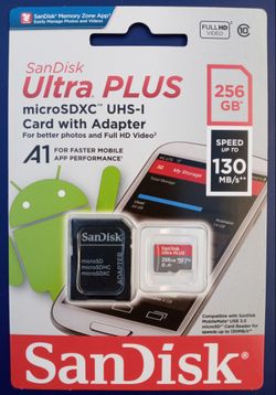SanDisk Ultra PLUS 256GB microSDXC UHS-I Card With Adapter Brand New