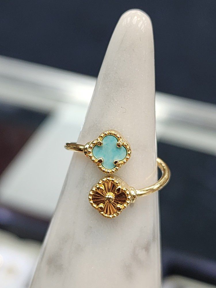 14k Gold Turquoise Clover Ring