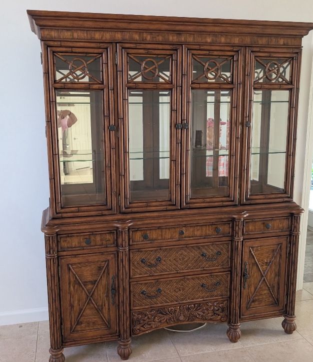 Vintage Broyhill faux bamboo china cabinet