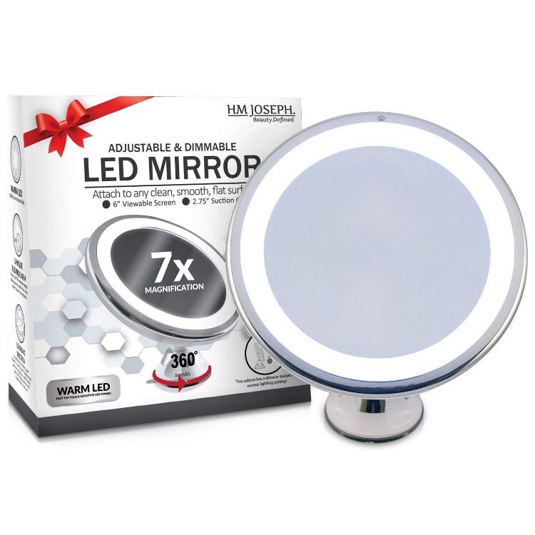 Wireless 7x Magnification LED Lighted Dimmable Warm Light Suction-Mirror Makeup Vanity, White