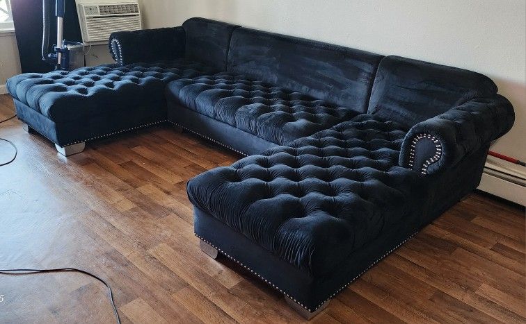 Black Velvet Sectional Sofa 