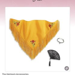 AMERICAN GIRL JOSEFINA HEIRLOOM ACCESSORIES YELLOW SHAWL, NECKLACE, FAN