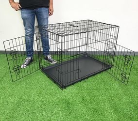 New in box $50 Double Door 36” Dog Crate Kennel Metal Folding Pet Cage Plastic Tray, 36x23x25 Inches