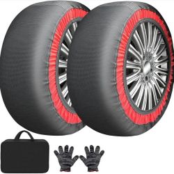 Snow Socks for Tires, Anti-Skid Tire Socks, Snow Traction Device for Passenger Cars Trucks Winter Emergency Accessory, Pack of 2