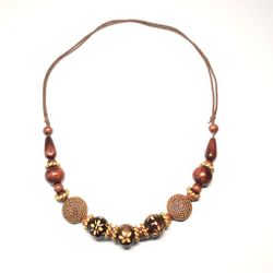 Vintage-Wood Stone Mixed Material Beads Necklace