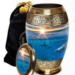 X-large Urn gold trim and dolphins