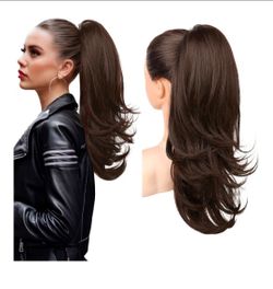 Ponytail Extension for Women, 20 Inch Drawstring Ponytail Hair Extension for Women, Soft Natural Looking Synthetic Pony Tails Hairpiece(Dark Chocolate