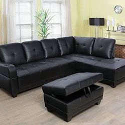 BRAND NEW 3 PIECES SECTIONAL COUCH WITH STORAGE OTTOMAN