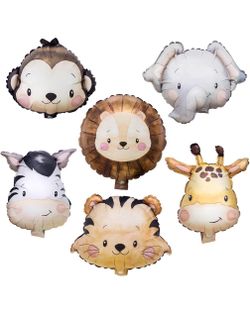 6 Pcs Animal Balloons,Jungle Safari Foil Balloons for Zoo Wildlife Theme Birthday Party Decorations (Small Animal)