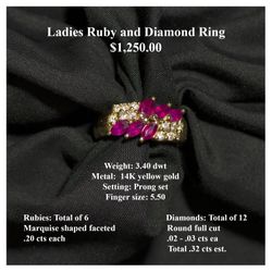 Ladies 14K Ruby and Diamond Ring