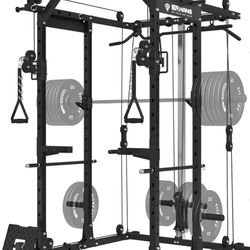 Power Cage, PC06 1500LBS Power Rack with Cable Crossover, Multi-Function Workout Cage with Pulley System, Strength Training Squat Rack Home Gy