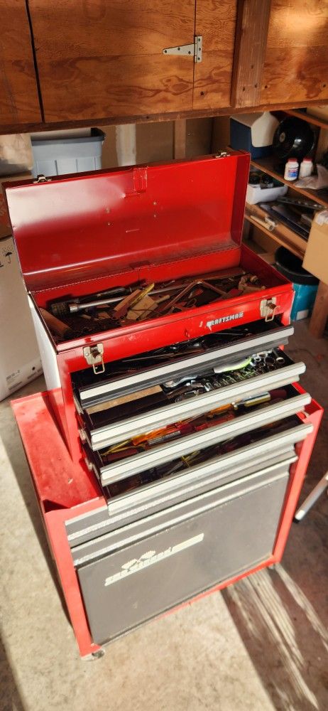 Tool Box, Tools, and Rolling Cart