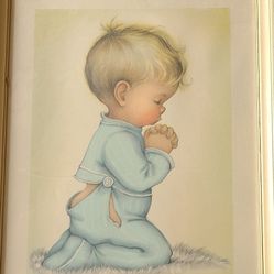 VINTAGE 1950'S FRAMED PRINT BLESS US ALL BOY BY CHARLOT BYI

