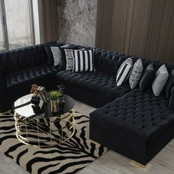 Luxen Velvet Black RAF Chaise Sectional / couch 2399