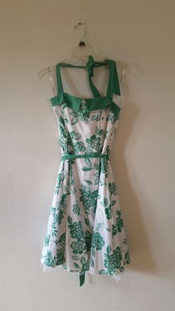 Green & White Halter Dress