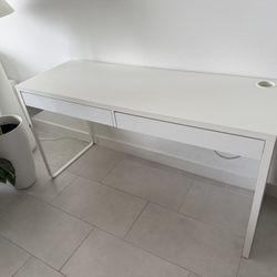 56” White Desk With 2 Drawers
