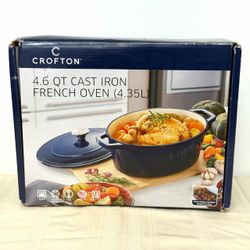 NEW Crofton 4.6 Qt 4.35L Porcelain Enamel Cast Iron Dutch French Oven Navy Blue