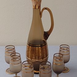 DECANTER SET*BOHEMIA GLASS* CZECH VINTAGE