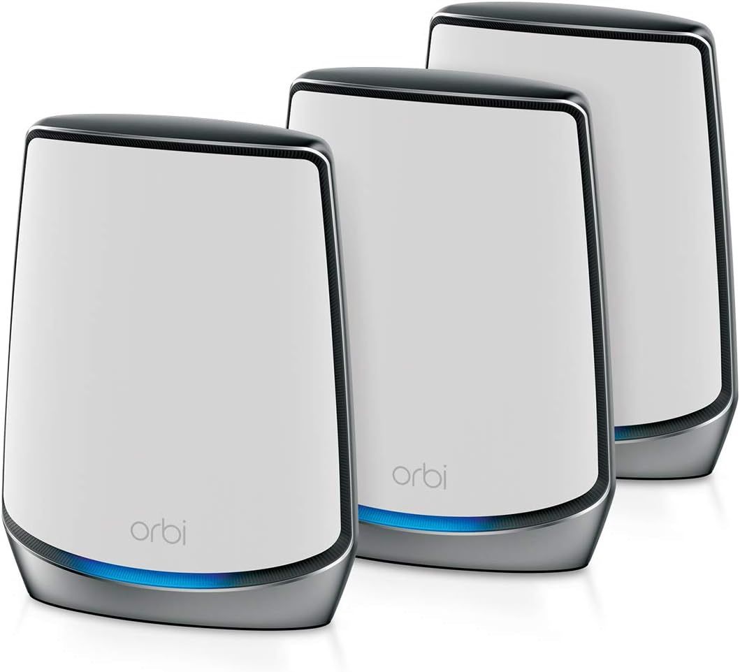 NETGEAR Orbi Whole Home Tri-band Mesh Wi-Fi 6 System (RBK853) – Router with 2 Satellite Extenders, Coverage Up to 7,500 Square Feet, 100 Devices, AX60