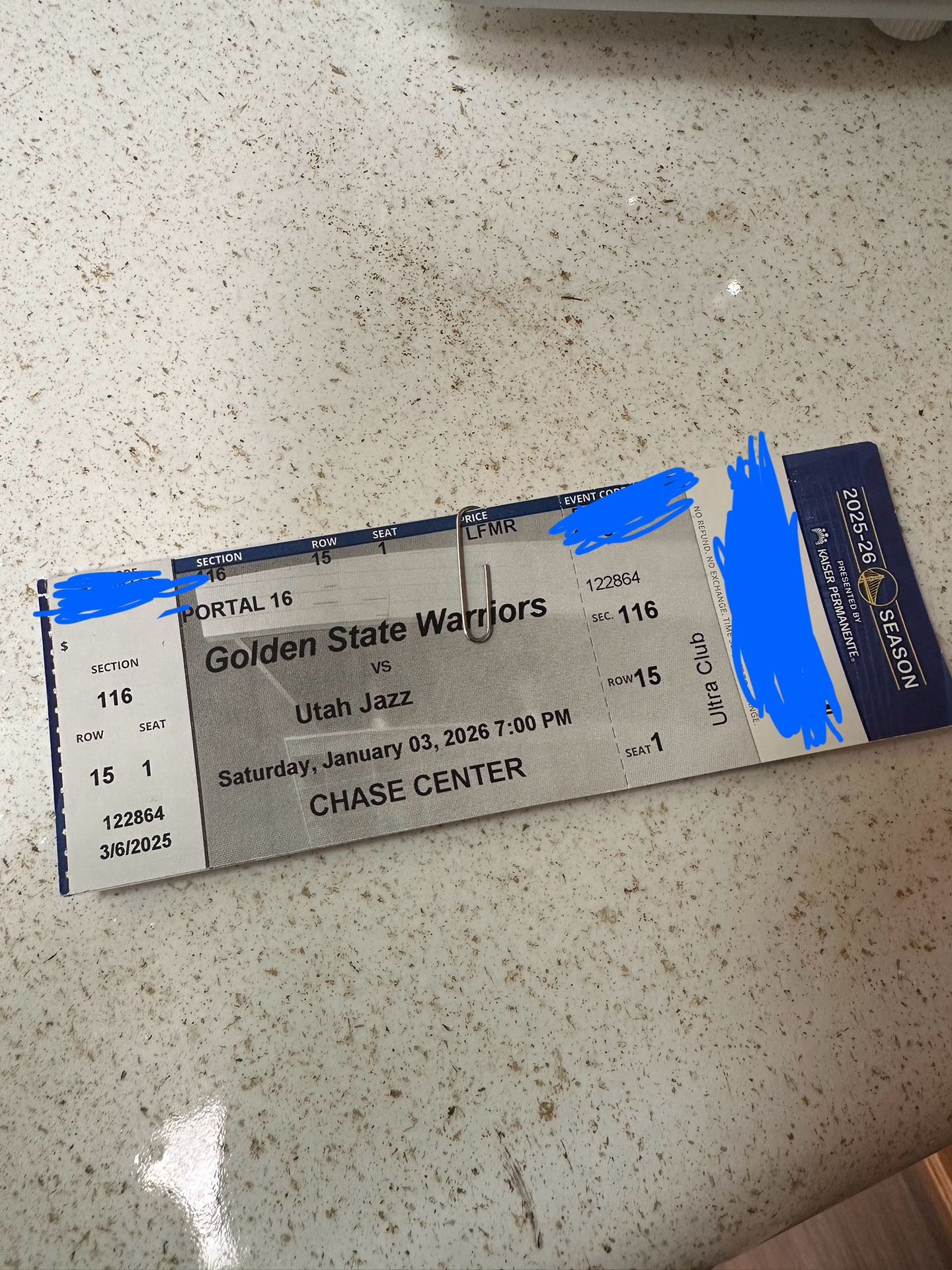 Golden State Warriors VS Utah Jazz Saturday, January 03, 2026 7:00 PM CHASE CENTER