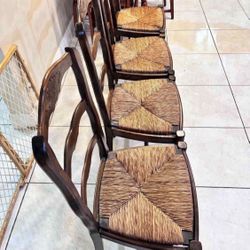 Vintage French Ladder Back Set of 4 Rush Seat Dining Chairs
