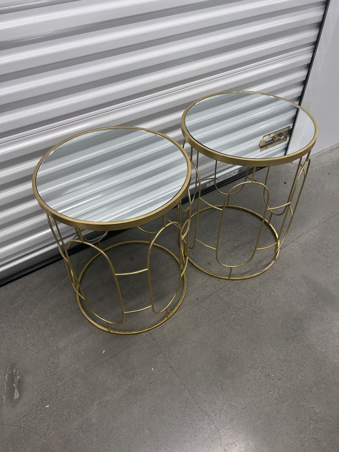 Two Round Gold, Mirror Top Side Tables