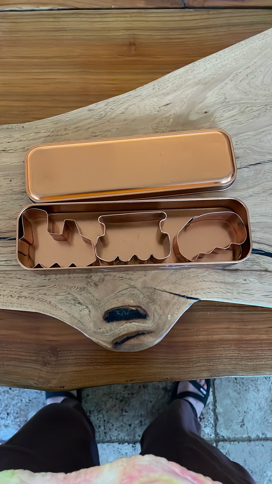 Vintage Copper Plates Train Set And Storage Tin Cookie And Cake Cutters