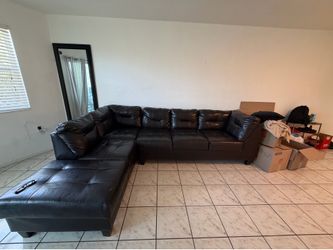 Dark Brown Faux Leather Sectional Sofa with Chaise