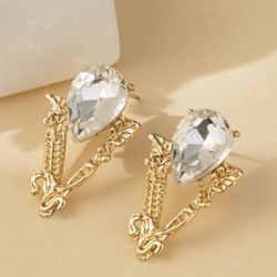 Versace Crystal & Gold Stud V Initial Earrings