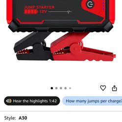 Povasee Jump Starter 5000A Car Jumper Starter, Model A30 12V Jump Box for Car Battery up to 10L Gas or 8L Diesel Engine Battery Jumper Starter Portabl