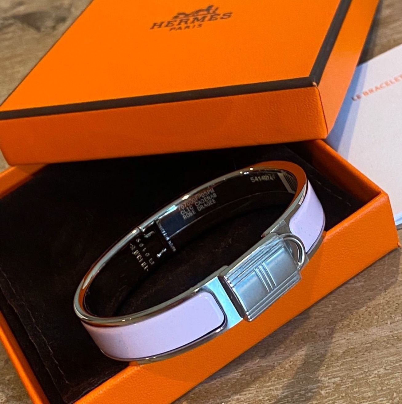 New HERMES Hermes Clic Cadenas Bracelet Rose Dragee SHW PM