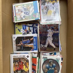 Box of 595 NFL, NBA, MLB, and WWE MISC CARDS