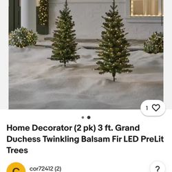  HOME DECORATORS COLLECTION(2 pk) 3 ft. Grand Duchess Twinkling Balsam Fir LED Pre-Lit Artificial Trees  $50 